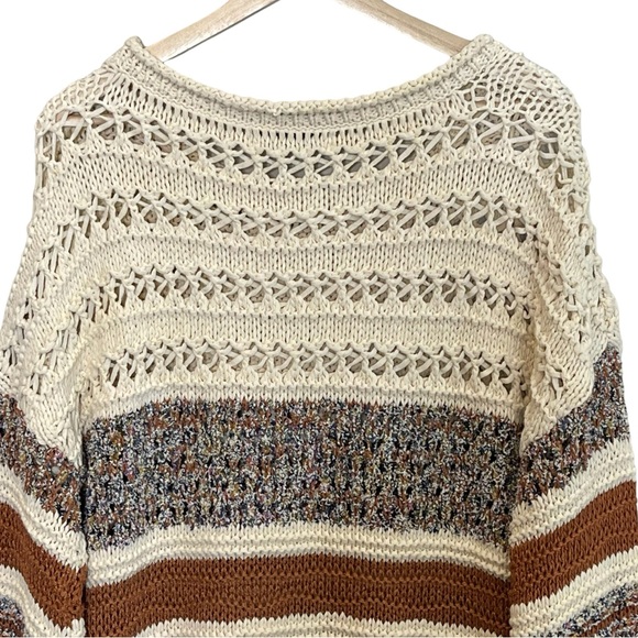 Zara Oversized Crochet Open Knit Pullover Striped Sweater Size XS S Boho Beach - Picture 6 of 16